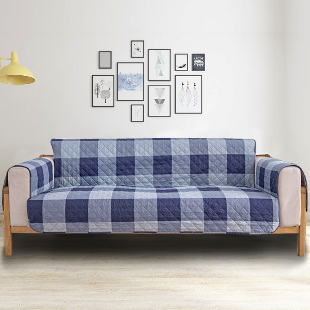 Classic Lattice Quilted Couch Sofa Cover Slipcover Living Room Home Decoration Blue 2 Seater Sofa