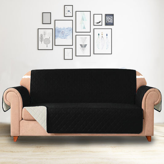 Quilted Leather Couch Sofa Cover Living Room Sofa Protector Slipcover Home Decoration Black for 3 Seater Sofa