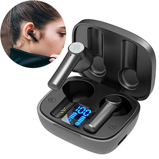 LB-8 Wireless Earbuds Bluetooth 5.0 Headphones Hi-Fi Stereo Touch Control TWS Headset with LED Power Display Charging Case Black