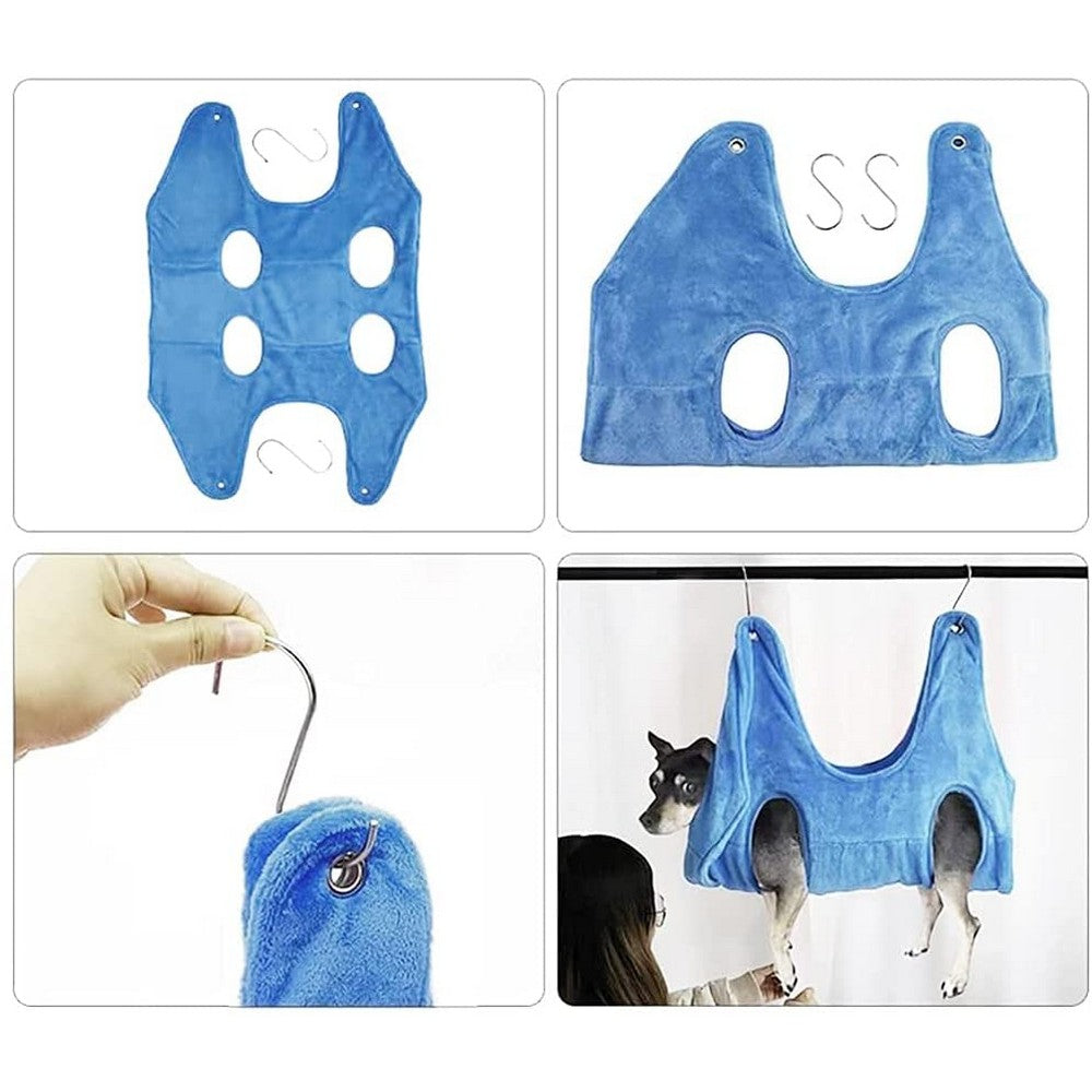 Large Pet Grooming Hammock Bathing Drying Towel Nail Trimming Scratching Restraint Hammock for Dog and Cat with 2 Hooks