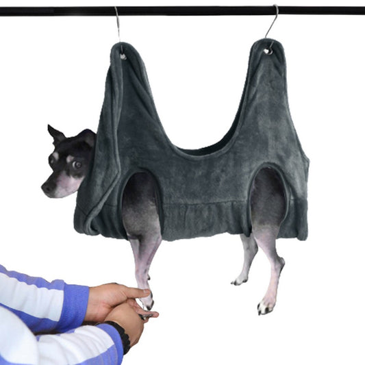 Small Pet Grooming Hammock Bathing Drying Towel Nail Trimming Scratching Restraint Hammock for Dog and Cat with 2 Hooks Grey