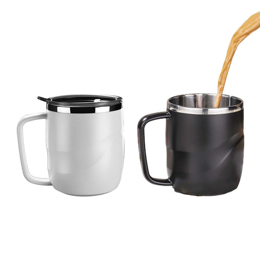 2X Black White Stainless Steel Coffee Mug Coffee Drinking Cup with Lid