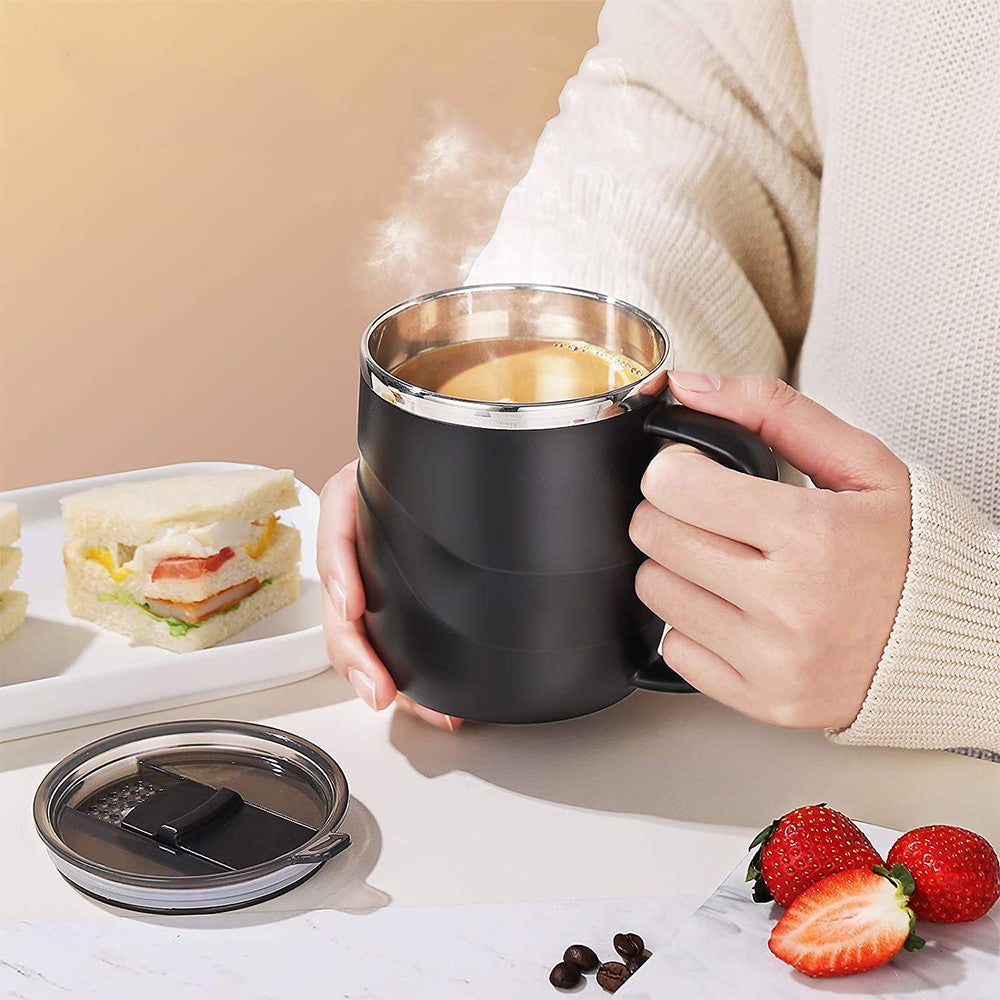 2X Black White Stainless Steel Coffee Mug Coffee Drinking Cup with Lid