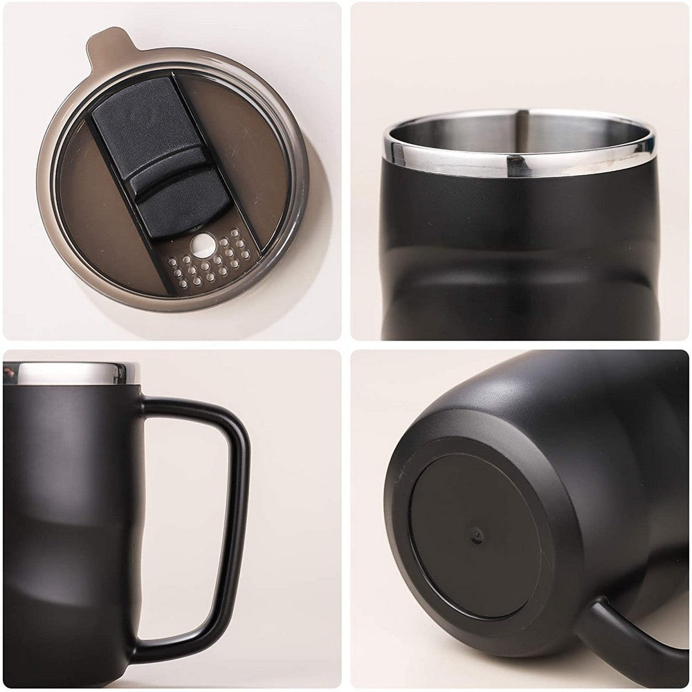 2X Black White Stainless Steel Coffee Mug Coffee Drinking Cup with Lid