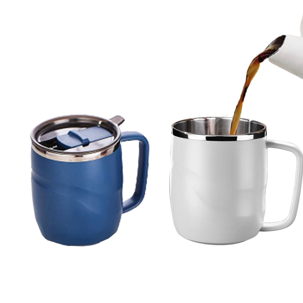 2X Blue White Stainless Steel Coffee Mug Coffee Drinking Cup with Lid
