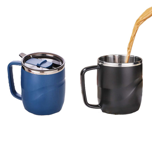 2X Black Blue Stainless Steel Coffee Mug Coffee Drinking Cup with Lid