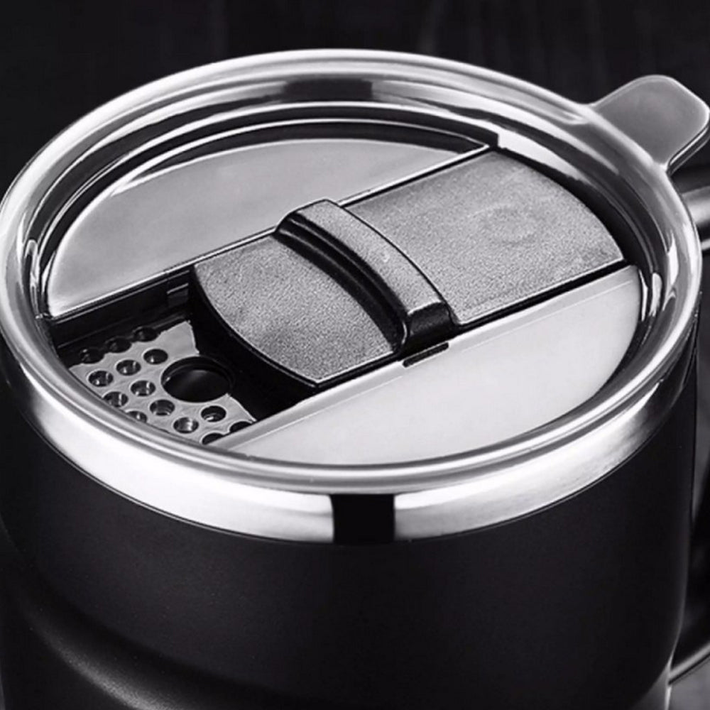 2X Black Blue Stainless Steel Coffee Mug Coffee Drinking Cup with Lid