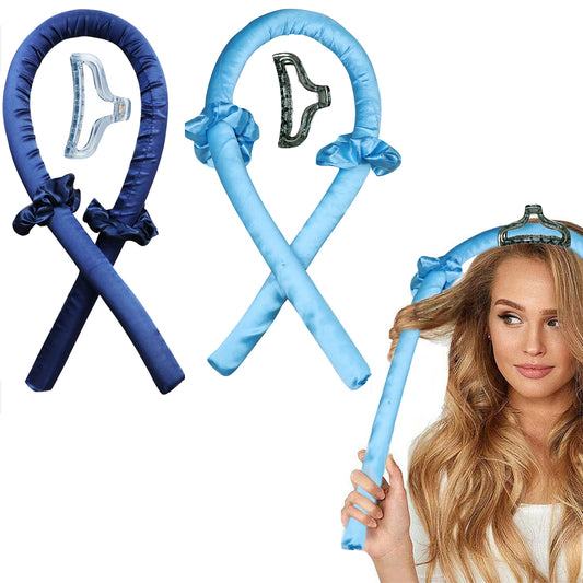 2 X Navy Light Blue Heatless Hair Curler Sponge Roller Foam Stick with Clip