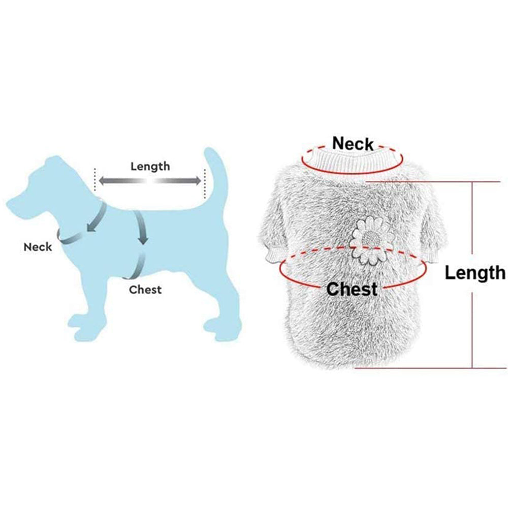 L Green Daisy Design Pet Turtleneck Pullover Clothes Winter Soft Plush Clothes for Cat Dog Puppy