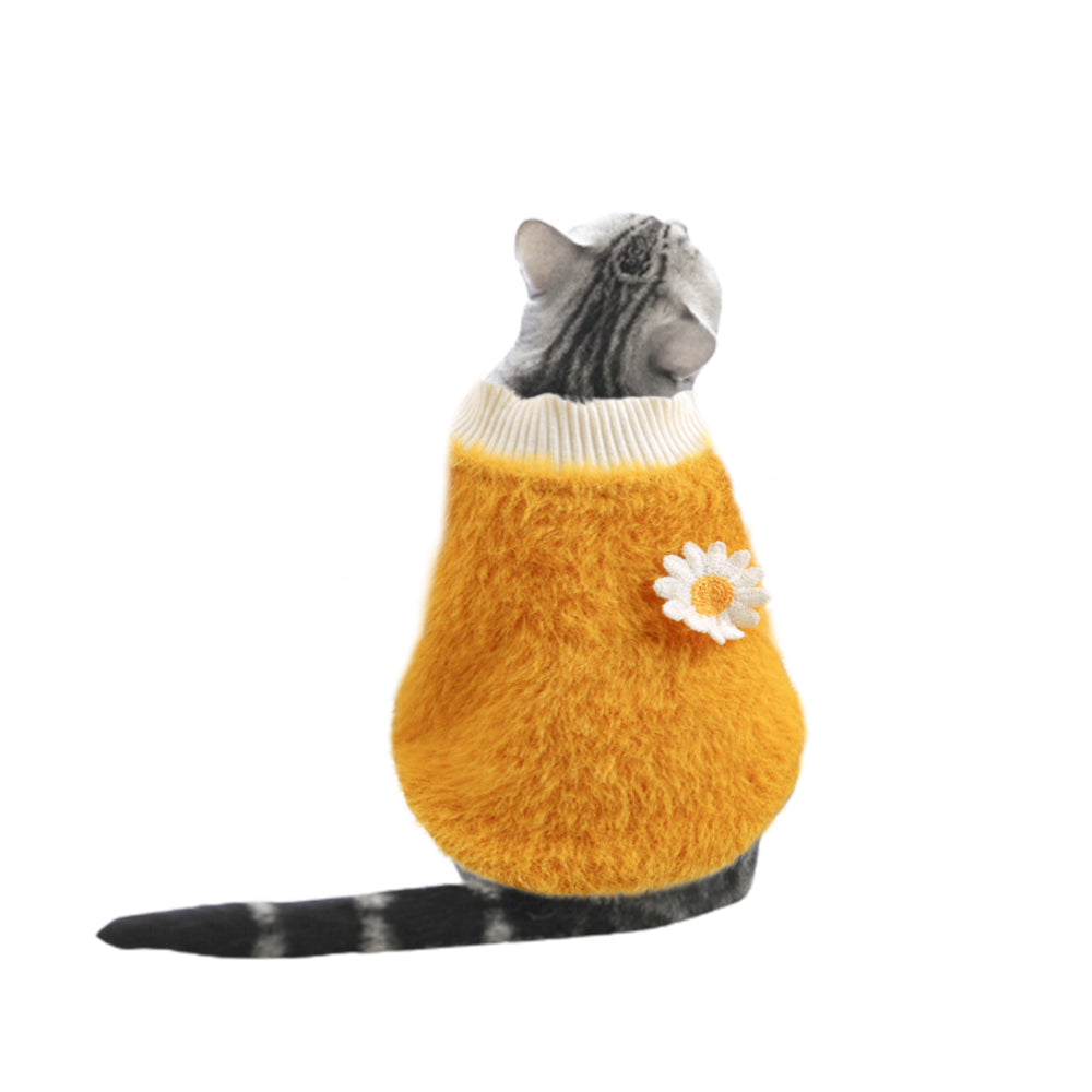 S Yellow Daisy Design Pet Turtleneck Pullover Clothes Winter Soft Plush Clothes for Cat Dog Puppy