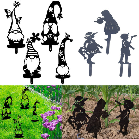 7Pcs Faceless Gnome and Little Kids Garden Stakes Hollow Out Garden Stakes Yard Outdoor Decor
