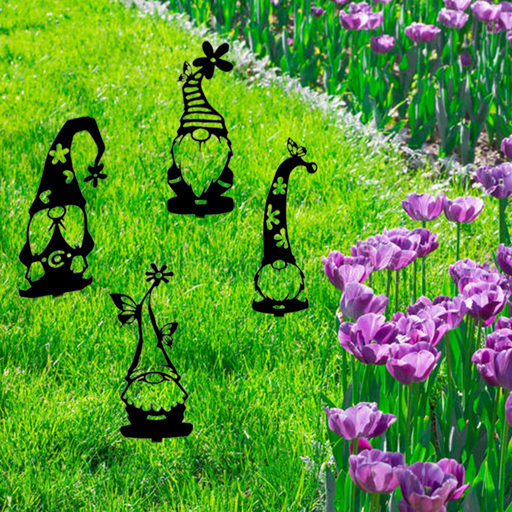 7Pcs Faceless Gnome and Little Kids Garden Stakes Hollow Out Garden Stakes Yard Outdoor Decor