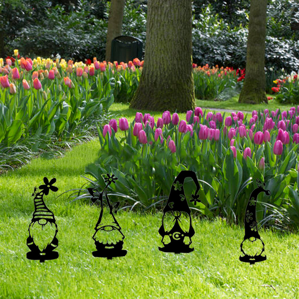 7Pcs Faceless Gnome and Little Kids Garden Stakes Hollow Out Garden Stakes Yard Outdoor Decor
