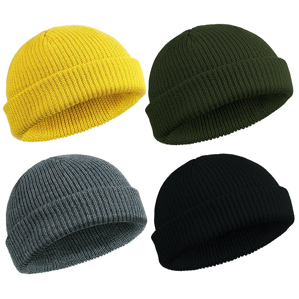 4 Pieces Yellow Green Black Grey Unisex Beanie Roll up Edge Hat Skullcap Beanie Winter Warm Head Hat