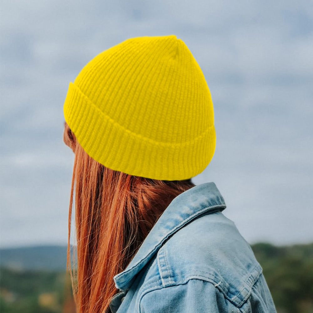 4 Pieces Yellow Green Black Grey Unisex Beanie Roll up Edge Hat Skullcap Beanie Winter Warm Head Hat