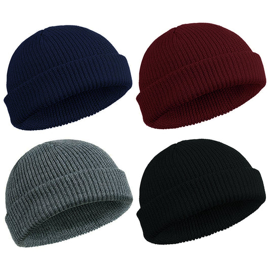 4 Pieces Wine Red Navy Black Grey Unisex Beanie Roll up Edge Hat Skullcap Beanie Winter Warm Head Hat