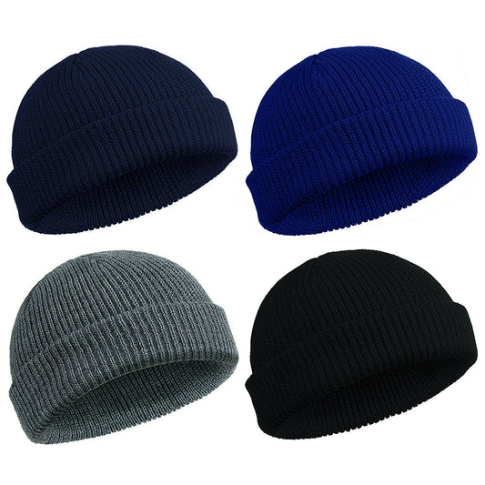 4 Pieces Royal Blue Navy Black Grey Unisex Beanie Roll up Edge Hat Skullcap Beanie Winter Warm Head Hat