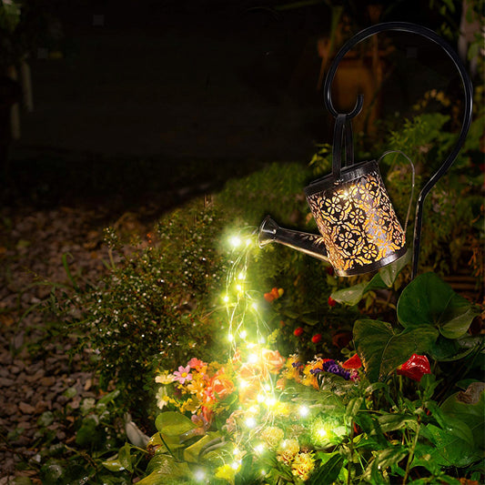 1 X 36LED Solar Power Watering Can String Light Waterfall Lamp Hollow Watering Can Fairy Light Garden Warm White Light
