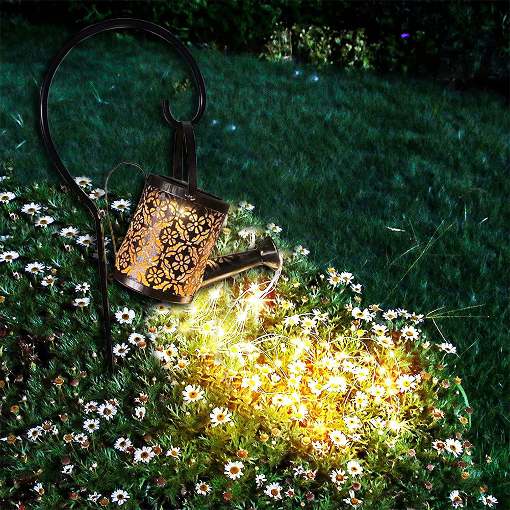 1 X 36LED Solar Power Watering Can String Light Waterfall Lamp Hollow Watering Can Fairy Light Garden Warm White Light