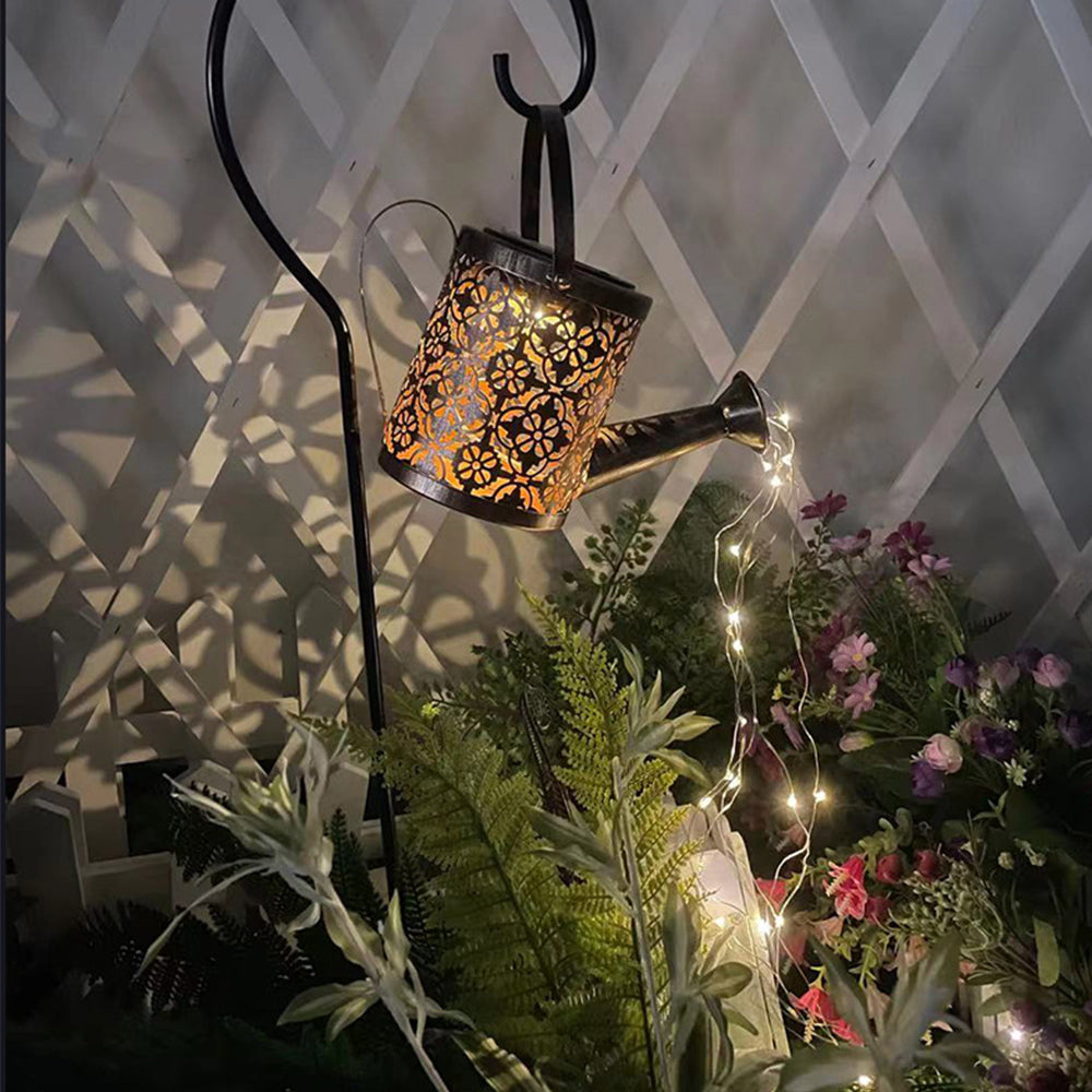 1 X 36LED Solar Power Watering Can String Light Waterfall Lamp Hollow Watering Can Fairy Light Garden Warm White Light