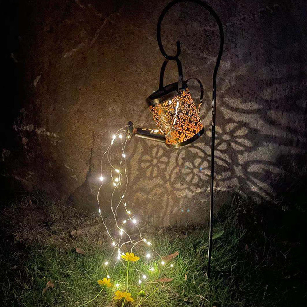 1 X 36LED Solar Power Watering Can String Light Waterfall Lamp Hollow Watering Can Fairy Light Garden Warm White Light