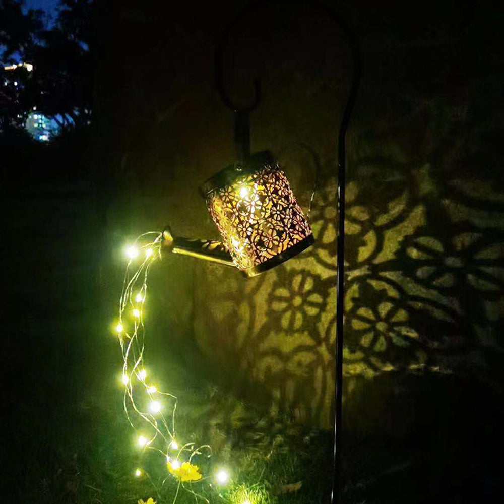 1 X 36LED Solar Power Watering Can String Light Waterfall Lamp Hollow Watering Can Fairy Light Garden Warm White Light