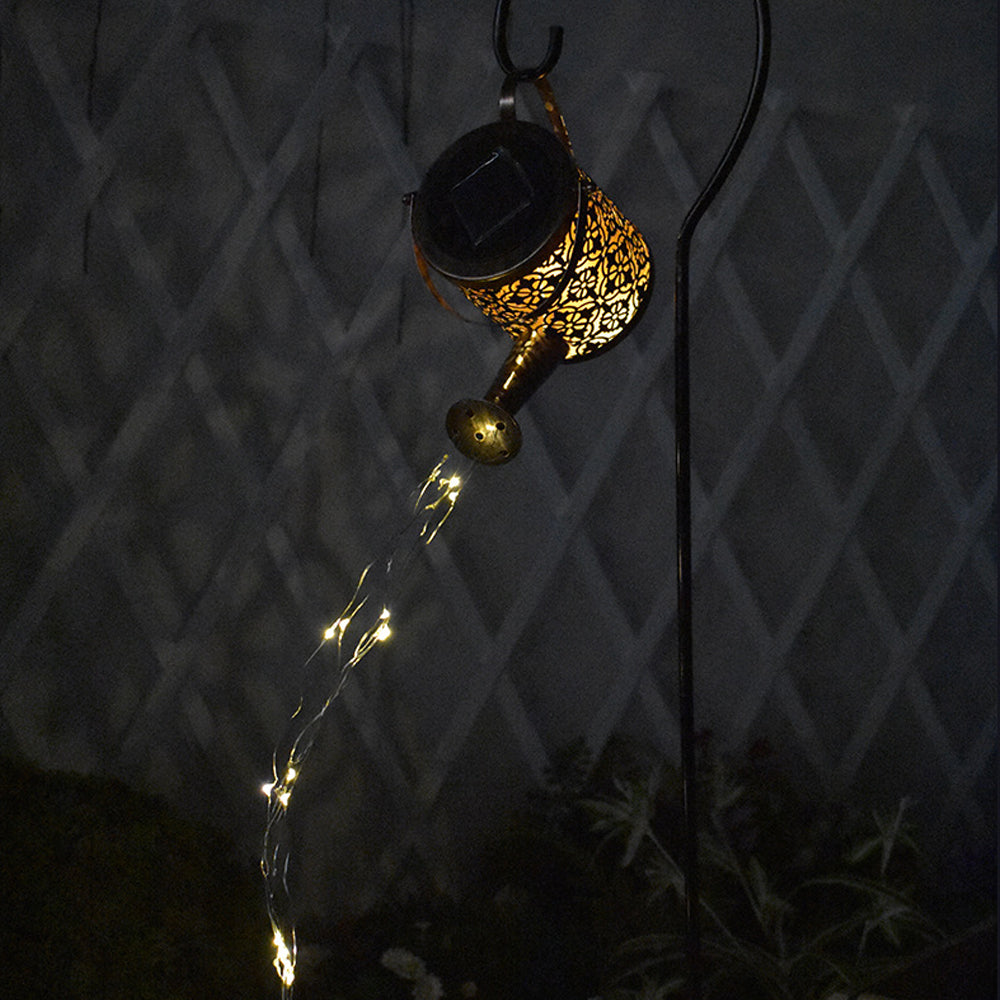 1 X 36LED Solar Power Watering Can String Light Waterfall Lamp Hollow Watering Can Fairy Light Garden Warm White Light