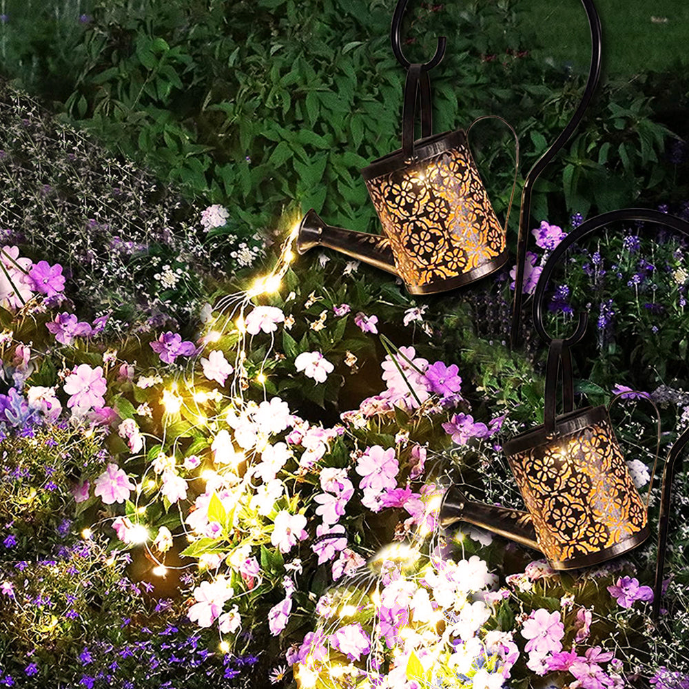 2 X 36LED Solar Power Watering Can String Light Waterfall Lamp Hollow Watering Can Fairy Light Garden Warm White Light