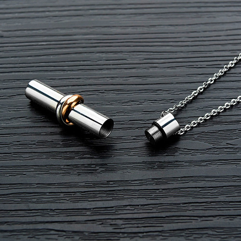 2 X Pet Memorial Urn Necklace Cylinder Cremation Urn Necklace Pendant Titanium Steel Jewelry