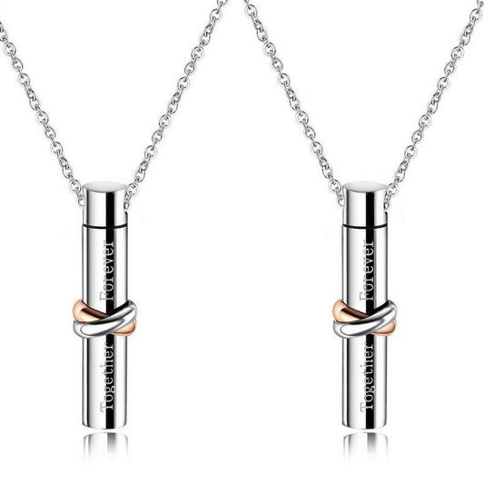 2 X Pet Memorial Urn Necklace Cylinder Cremation Urn Necklace Pendant Titanium Steel Jewelry
