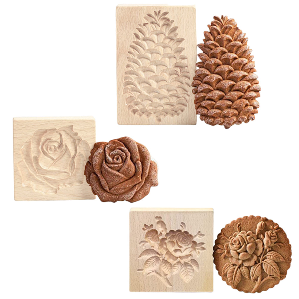 3 X Wooden Cookie Mold Cutter Biscuit Mould Gingerbread Cookie Stamp Baking Tool