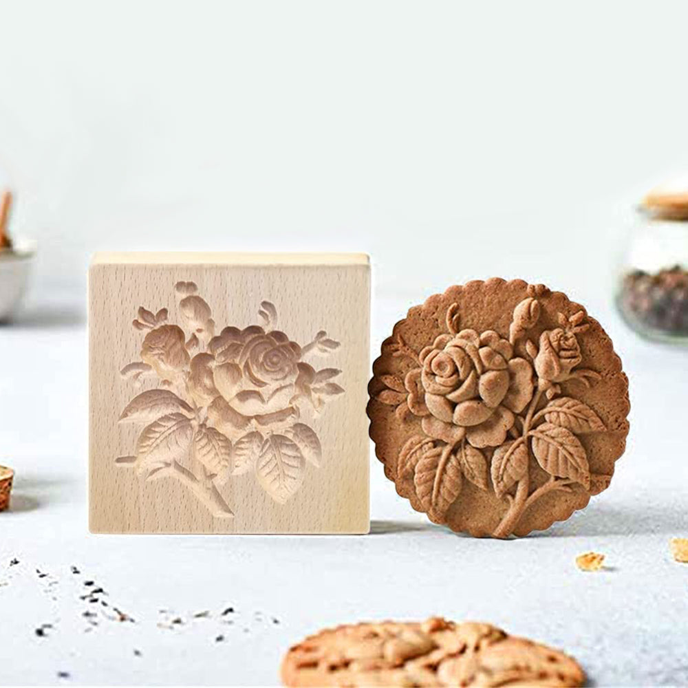3 X Wooden Cookie Mold Cutter Biscuit Mould Gingerbread Cookie Stamp Baking Tool