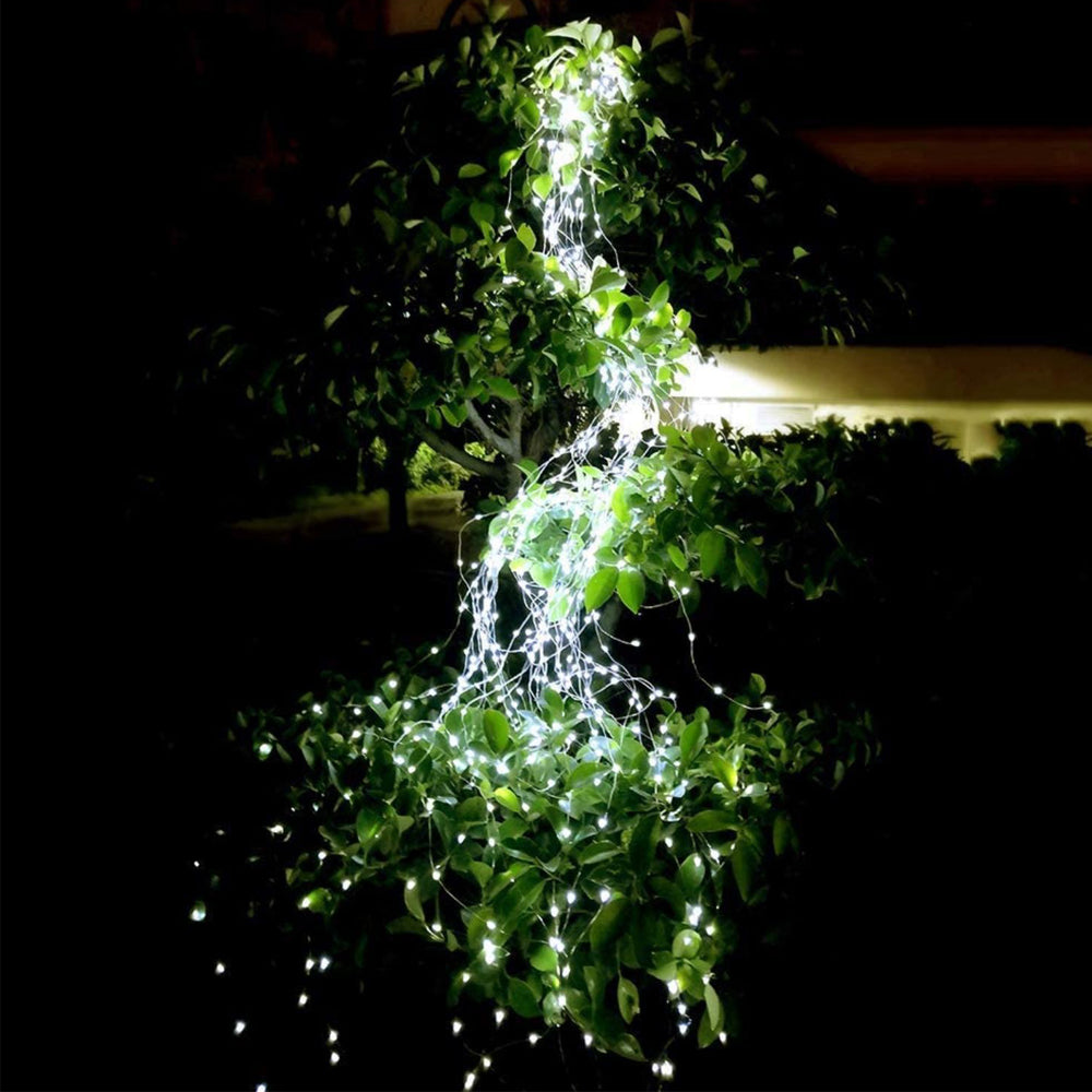 200 LED Solar Waterfall Light 2M Christmas Tree Lights Waterfall String Light Curtain Lights White