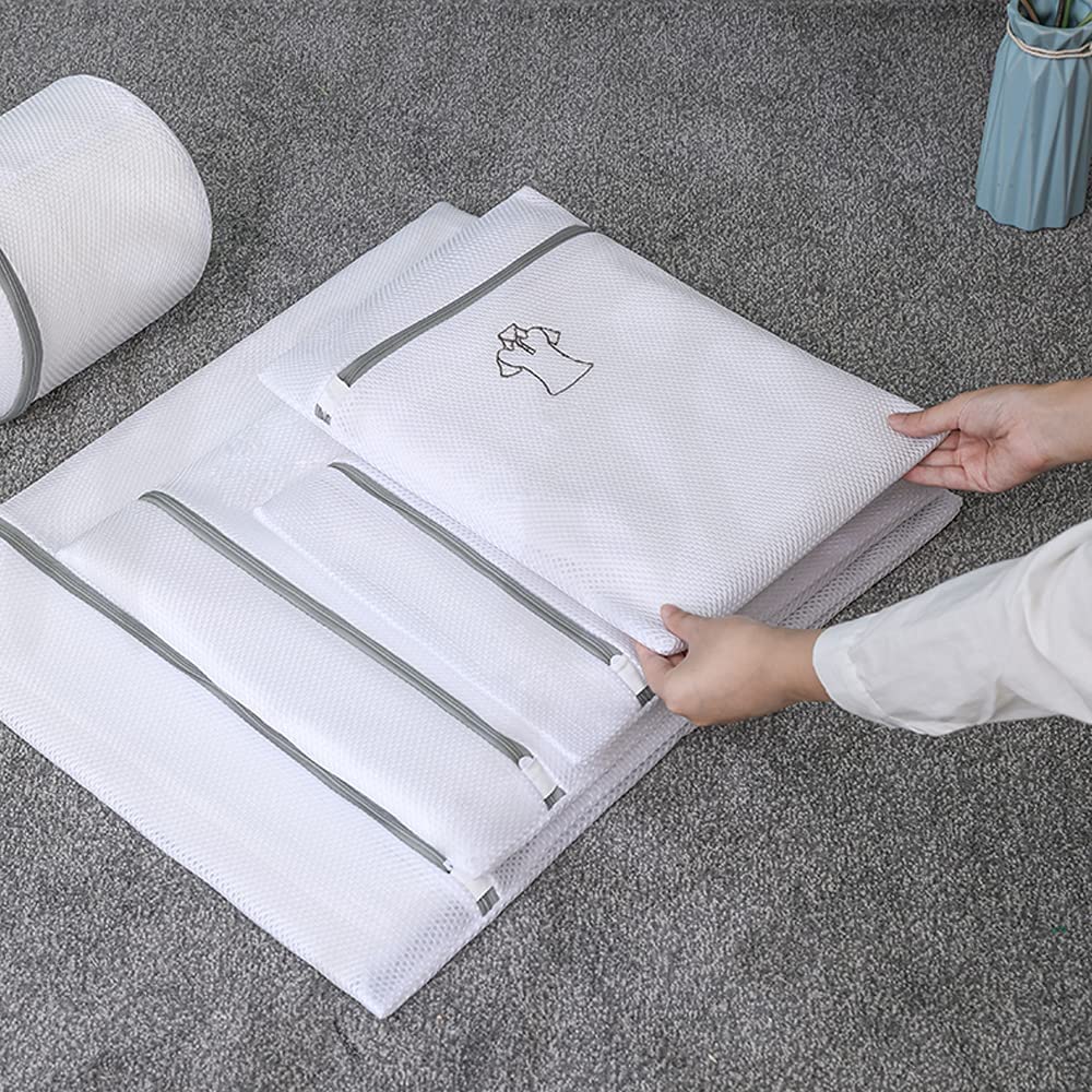 12Pcs White Laundry Bags Embroidery Pattern Washing Machine Travel Clother Bags