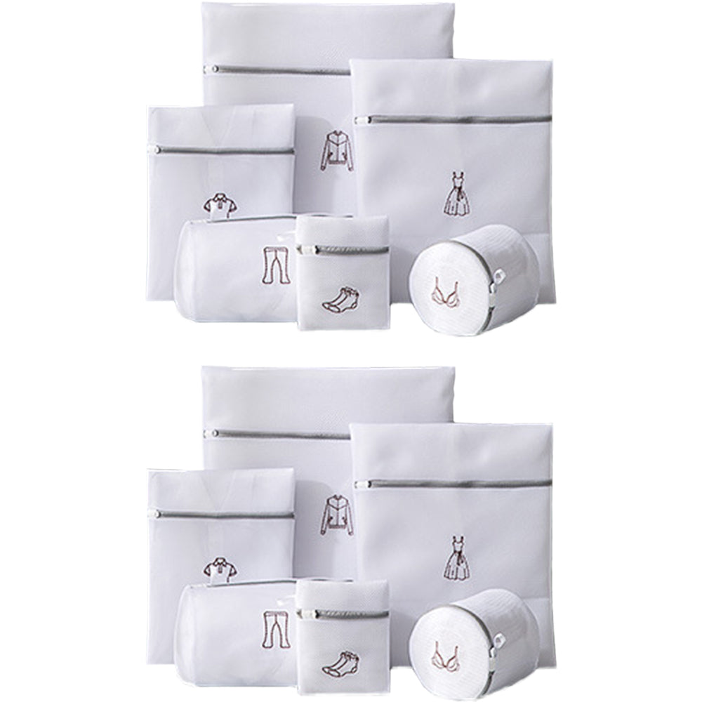 12Pcs White Laundry Bags Embroidery Pattern Washing Machine Travel Clother Bags