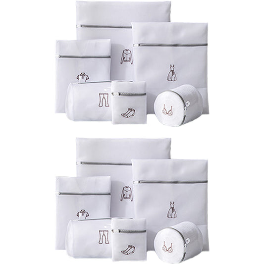 12Pcs White Laundry Bags Embroidery Pattern Washing Machine Travel Clother Bags