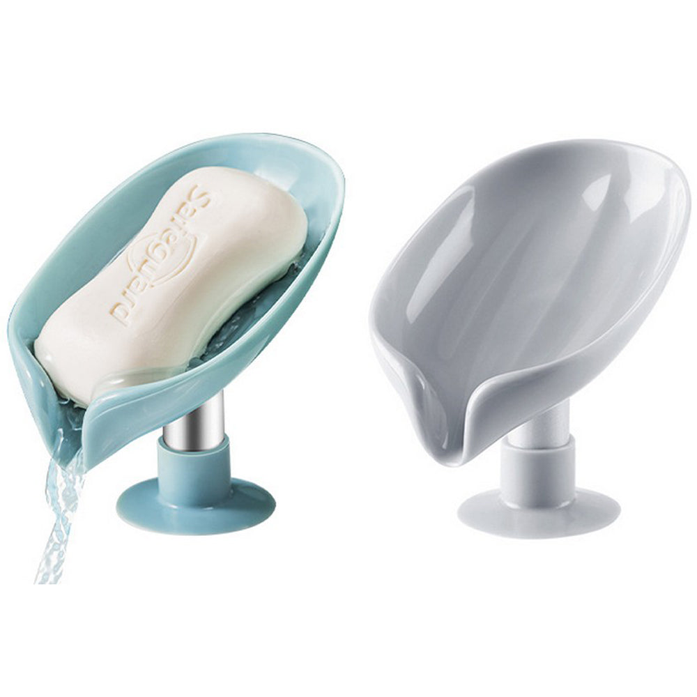 2 X Short Leaf-Shape Soap Holder Self Draining Soap Dish Sponge Tray