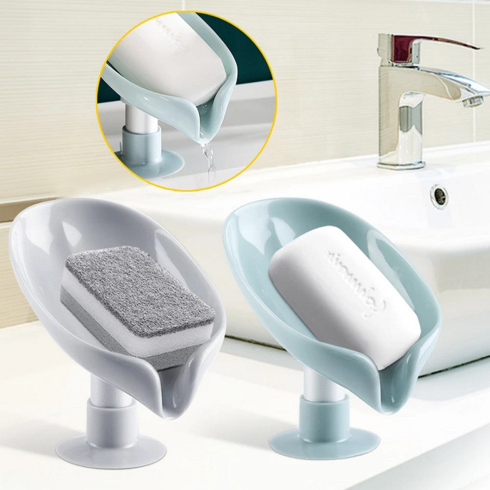 2 X Short Leaf-Shape Soap Holder Self Draining Soap Dish Sponge Tray
