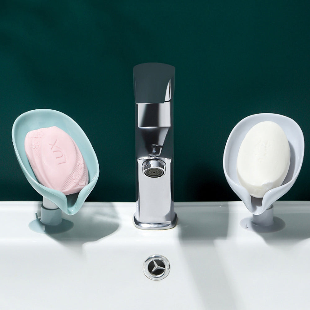 2 X Short Leaf-Shape Soap Holder Self Draining Soap Dish Sponge Tray