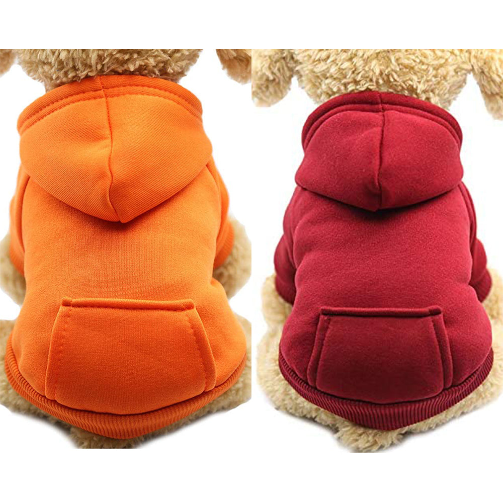 2Pcs M Red Orange Pet Hoodie Puppy Dog Hoodie Sweatshirt Cat Clothing Clothes