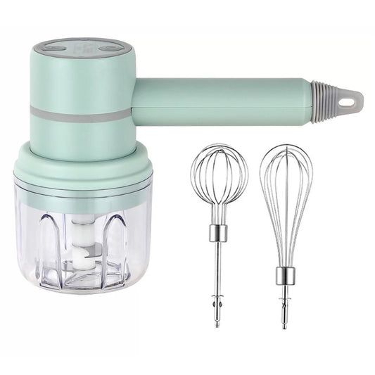 Green 3 In 1 Food Blender Electric Gralic Chopper Egg Cream Beater 3 Speed Cordless USB Rechargeable Hand Mixer