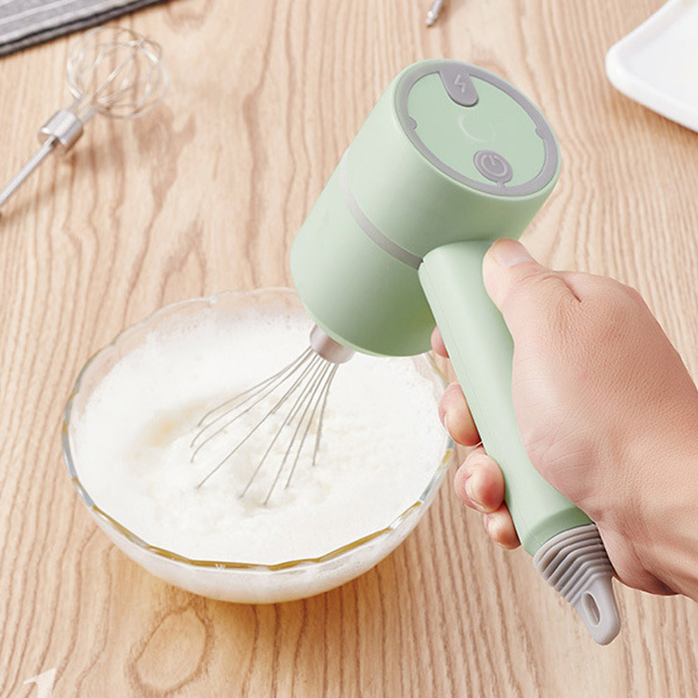 Green 3 In 1 Food Blender Electric Gralic Chopper Egg Cream Beater 3 Speed Cordless USB Rechargeable Hand Mixer