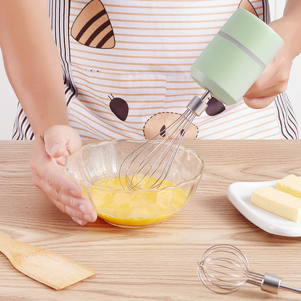 Green 3 In 1 Food Blender Electric Gralic Chopper Egg Cream Beater 3 Speed Cordless USB Rechargeable Hand Mixer
