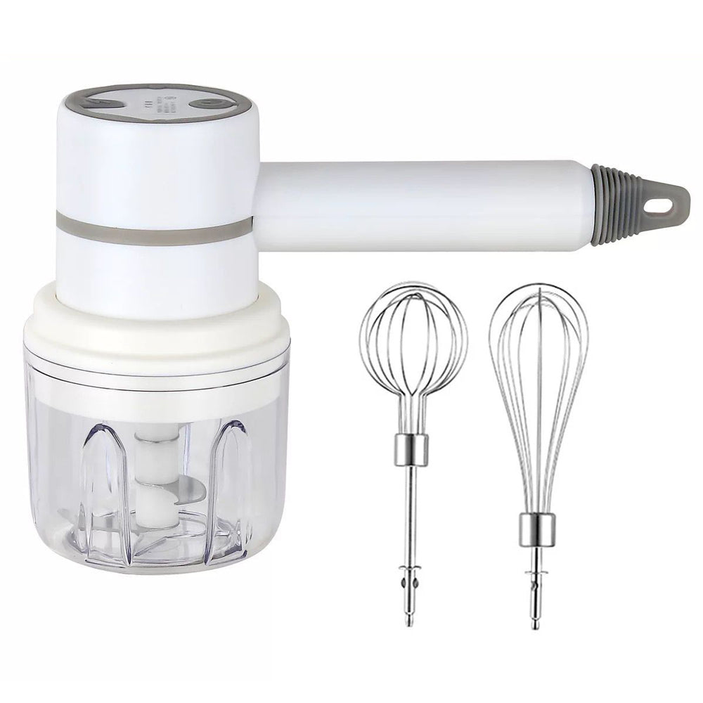 White 3 In 1 Food Blender Electric Gralic Chopper Egg Cream Beater 3 Speed Cordless USB Rechargeable Hand Mixer