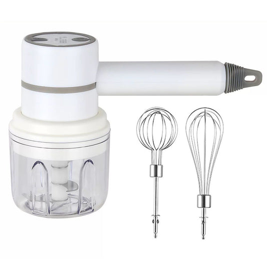 White 3 In 1 Food Blender Electric Gralic Chopper Egg Cream Beater 3 Speed Cordless USB Rechargeable Hand Mixer