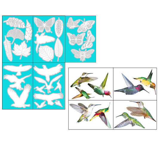 9Pcs Hummingbird and 25Pcs White Silhouettes Glass Window Clings Window Decals