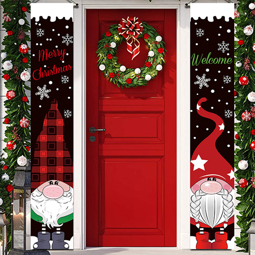 2 Pairs of Black Red Christmas Banner Gnome Pattern Xmas Door Banner Home Decoration