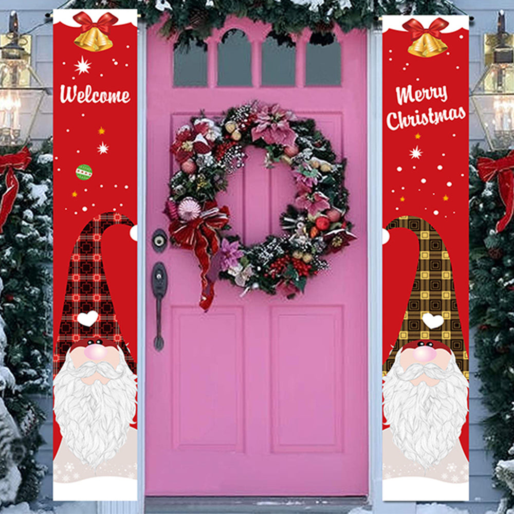 2 Pairs of Black Red Christmas Banner Gnome Pattern Xmas Door Banner Home Decoration