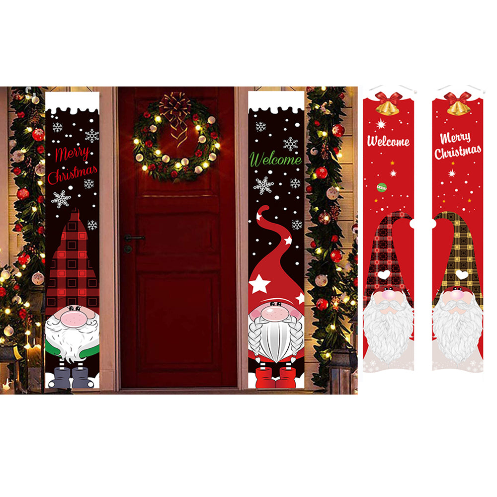 2 Pairs of Black Red Christmas Banner Gnome Pattern Xmas Door Banner Home Decoration