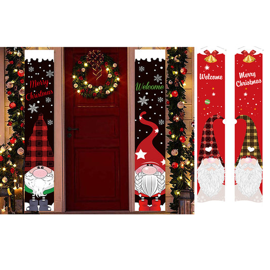 2 Pairs of Black Red Christmas Banner Gnome Pattern Xmas Door Banner Home Decoration